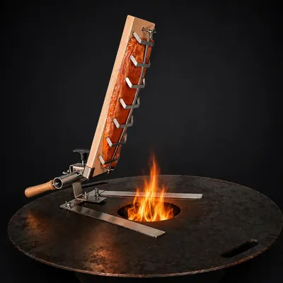 Produktbild von Flammlachsbrett 50 x 14 cm aus Buchenholz inkl. Edelstahlstandfuß für Grillplatten