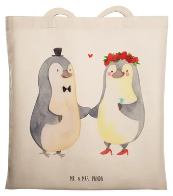 Produktbild von Mr. & Mrs. Panda Stoffbeutel Hochzeit Pinguin - Transparent - Geschenk, Uni Tasche, Tote Bag, Schultasche, Hochzeitsgeschenk, Geschenkidee, Shopping, Hochzeitstag