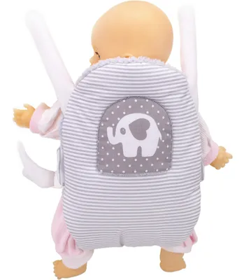 Produktbild von Puppentrage BOBO - Bauchtrage für Puppen und Applikationen  - Graue Streifen mit Elefant