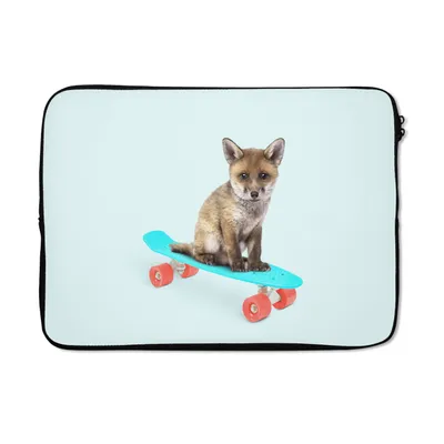 Produktbild von MuchoWow® Laptop Hülle 14 ZollFuchs - Tiere - Skateboard - Blau Laptoptasche - Laptoptasche - Stoßsicher - Schutzhaube