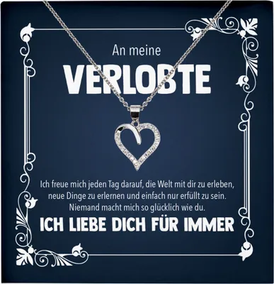 Produktbild von 22Feels Echt Silber Halskette - Verlobte Geschenk Frauen Schmuck Set Verlobung Valentinstag Geburtstag Weihnachten - Herz Anhänger, Karte