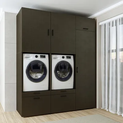 Immagine prodotto di Roomart SERIE 2: mobile doppio per lavatrice, larghezza 194 cm, nero-rovere
