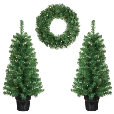 Image de Black Box Trees Norton Set de 2 sapins de Noël et 1 couronne avec éclairage LED - Vert