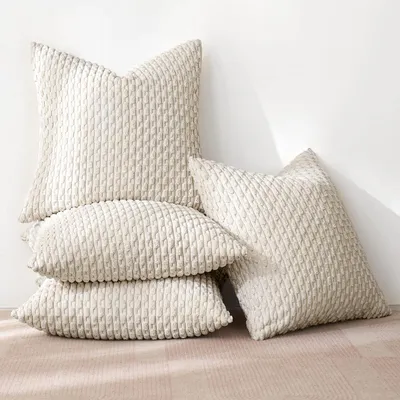 Produktbild von Cord-Kissenbezüge, 4er-Set, dekorative Kissenbezüge, moderne Sofakissen, Zierkissen, Sofakissen, dekorative Kissen für Wohn- und Schlafzimmer, 45 x 45 cm, beige