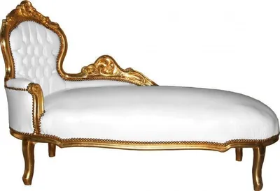 Produktbild von Casa Padrino Barock Chaiselongue Weiß / Gold Lederoptik - Möbel Antik Stil