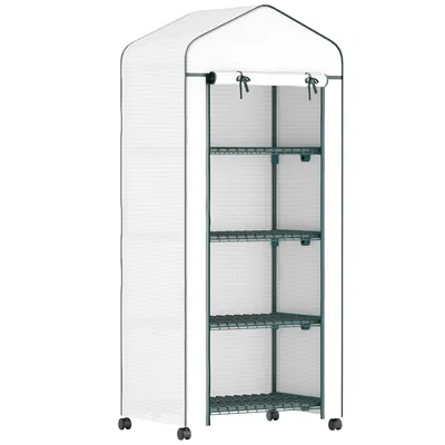 Obrázek produktu pro Skleník s roletou, policemi, mrazuvzdorný fóliový skleník z oceli, skleník na balkon, do zahrady, skleník na rajčata 69 x 50 x 165 cm