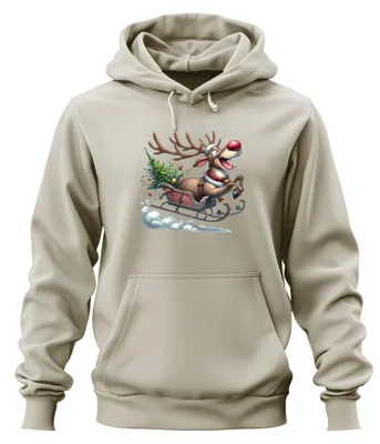 Produktbild von Rudolph Rentier Schlitten Weihnachtsbaum Glöckchen Hoodie Kapuzenpullover, Natur, S