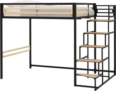 Image de Lit Mezzanine Métal Noir 140x190 cm, Sommier Inclus, L242 x P146 x H182 cm