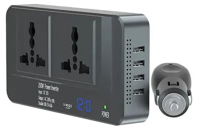 Produktbild von KFZ Wechselrichter - Spannungswandler 200 W - 12V DC auf 220V AC - EU-Steckdose - LED-Echtzeitdisplay - Weiß