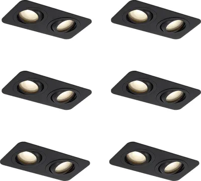 Produktbild von QAZQA - Modern Set mit 6 abgerundeten Bad I Badezimmer Außen Einbaustrahlern schwarz GU10 50mm schwenkbar und neigbar IP44 2-flammig - Alberto I Außenbeleuchtung I Schlafzimmer - Aluminium Rechteckig