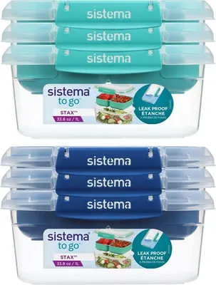 Zdjęcie produktu dla Sistema Stax zestaw 3 pojemników na żywność 1 l, miętowy, niebieski