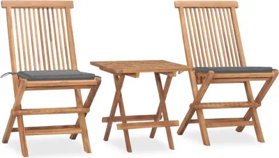 Produktbild von 3-tlg. Garten-Essgruppe mit Kissen Klappbar Massivholz Teak