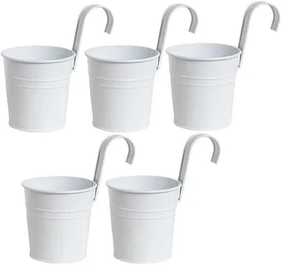 Obrázek produktu pro Závěsné květináče z kovu – 5 kusů – bílé
