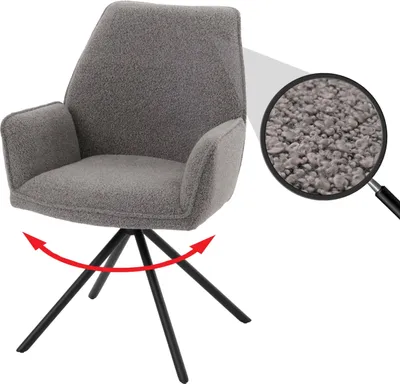 Produktbild von Esszimmerstuhl HWC-G67, Küchenstuhl Stuhl Armlehne, drehbar Auto-Position, Stoff/Textil Bouclé  MVG  hellgrau