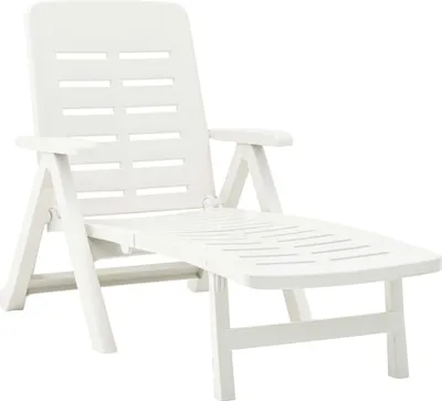 A white plastic lounge chair on a white background.