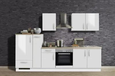 Produktbild von Küchenblock mit Glaskeramikkochfeld Premium 300 cm in Lack hochglanz weiß
