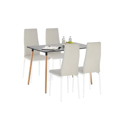 Obrázek produktu pro HJ_WeDoo Kuchyňský stůl 110x70x73cm(černý) se 4 jídelními židlemi(béžové) Jídelní skupina Kuchyňský stůl s posezením, Obdélníkový jídelní stůl