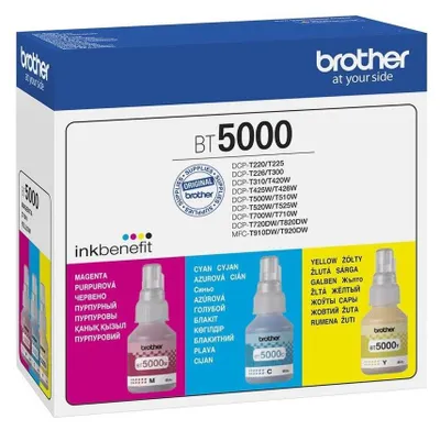 Produktbild von Brother BT5000CLVAL, Cyan, Magenta, Gelb, 48,8 ml, 3 Stück(e), 5000 Seiten, Kombi-Packung