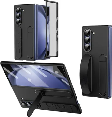 Obrázek produktu pro Vertikální pouzdro s popruhem na Samsung Galaxy Z Fold 5 vestavěnou ochranou displeje, úchytovým kroužkem, stojánkem a ochranou kamery černé