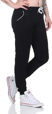 Produktbild von Damen Jogginghose lang Sport-Hose Baumwolle mit Tasche; Schwarz/M1/L/40