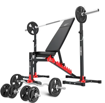 Obrázek produktu pro Marbo Sport Set MH19_111KG_KIER | nastavitelná posilovací lavice + výškově nastavitelný stojan na závaží + sada činek/váh 83 kg