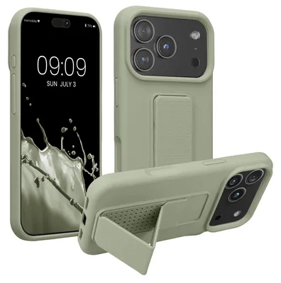 Produktbild von kwmobile Handyhülle für Apple iPhone 17 Pro Hülle - TPU Silikon Case mit Fingerhalter und Stand - Schutzhülle Cover in Graugrün