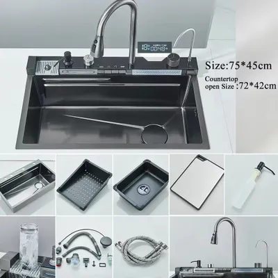 Obrázok produktu pre Nerezový kuchynský drez 75x45 cm s umývačkou s výlevkou a dávkovačom mydla