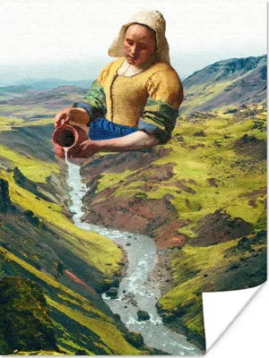 Produktbild von MuchoWow® Poster Milchmädchen - Vermeer - Berge 60x80 cm - Schlafzimmer Dekoration
