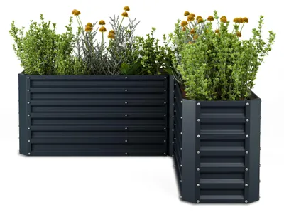 Obrázok produktu pre Blumfeldt vyvýšený záhradný záhon 160x160, vyvýšený záhradný záhon v tvare L, 742 L, pozinkovaná oceľ odolná voči poveternostným vplyvom, ergonomický a odolný voči korózii, s otvoreným dnom pre optimálne odvodnenie a jednoduchú montáž
