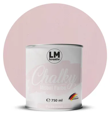 Produktbild von LM-Kreativ Chalky Möbelfarbe 750 ml, Puderrosa – deckende Kreidefarbe auf Wasserbasis, ultramatt, für Möbel, Holz & Metall, meist ohne Grundierung