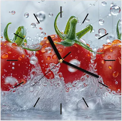 Produktbild von Wanduhr aus Glas mit Motiv Wassertomaten- 30 x 30 cm - inkl. Aufhängesystem