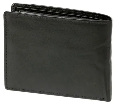 Produktbild von Geldbörse Herren extra dünn mit RFID Schutz und Klappe, Herren Geldbeutel flach in Echt-Leder, Portmonee im Querformat, schwarz