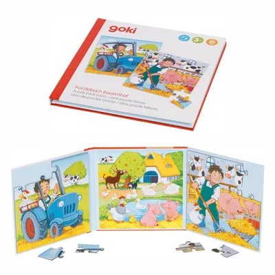 Zdjęcie produktu dla goki 57384 Puzzle farma 17,3 x 17,3 x 1,2 cm, 2 x 20 elementw, 2 motywy, magnetyczne, kolorowe