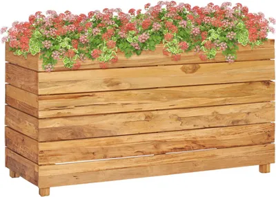 Obrázek produktu pro Květináč Kshzmoto, květinový truhlík s mřížkou a květináčem pro zahradu, terasu a balkon, 100 x 40 x 55 cm, teakové dřevo a ocel