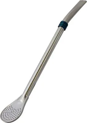 Produktbild von Cebador - Bombilla Mate Tee Anillo 19cm - Edelstahl - Blauer Kühlring - Löffelfilter - Universell Einsetzbar - Hochwertig