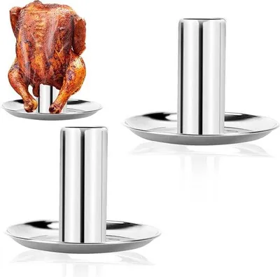 Image de Rôtissoire à poulet en acier inoxydable avec support pour canette de bière, grille à poulet et lèchefrite amovible