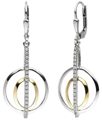 Produktbild von Ohrhänger Ohrringe Boutons Oval im Kreis Zirkonia 925 Silber Gelbgold vergoldet