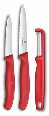 Produktbild von Victorinox Swiss Classic Gemüsemesser Set, 3-teilig, mit Sparschäler, rot