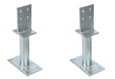Zdjęcie produktu dla Alberts 2 x wsporniki słupków teowych ze środnikiem, kotwa do betonu 200 mm, wysokość środnika 130 mm, ocynkowane ogniowo, do osadzania w betonie