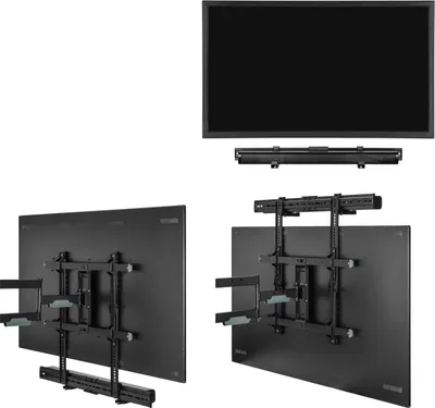 Produktbild von VDD Soundbar-Wandhalterung universell, für TV-Montage (unter/über TV), B 84 cm, T 86-155 mm, bis 15 kg, VESA 800x400, EVA Vibrationsschutz