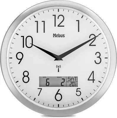 Produktbild von Mebus Analoge Funk-Wanduhr 29cm groß | Leicht lesbar & lautlos | Runde Funkuhr ohne Tickgeräusche & großem Ziffernblatt | Uhr geräuschlos in Silber