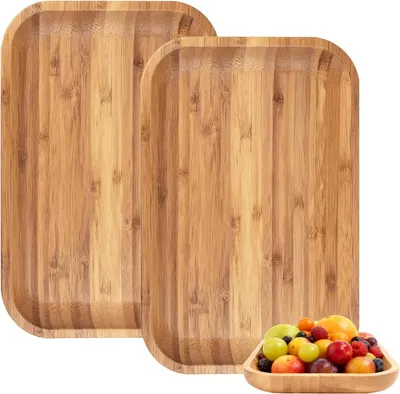 Image de Plateau de service, lot de 2, plateaux en bois, 30 x 20 x 2 cm. Plateaux en bois, plateaux décoratifs, plateaux rectangulaires décoratifs pour salon, service à thé, etc