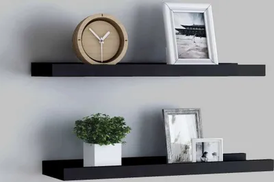 Image de Etagère murale "Hausten" en MDF noir. Dimensions (L/L/H) 60x9x3 cm