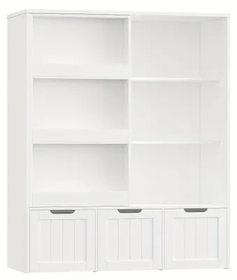 Image de Bibliothèque - Étagère à livres - Meuble de rangement - Meuble à compartiments - Meuble mural - Bois blanc - Mobile sur roulettes