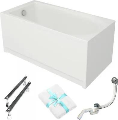 Produktbild von Cersanit | Badewanne - Rechteckbadewanne Flavia - 150x70 Cm - Mit Weißer Verkleidung - Inkl. Siphon Und Füßen - Acrylbadewanne
