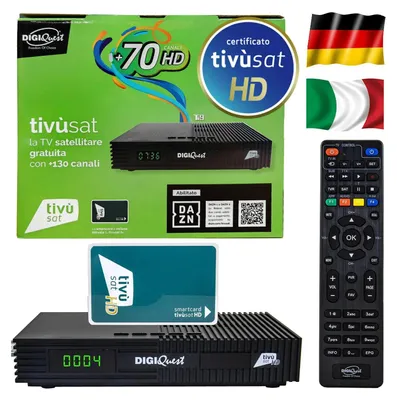 Produktbild von HD Tivusat SAT Receiver + Karte freigeschaltet DigiQuest Ti9 Digital RAI MediaSet Neuste Generation Smartcard Aktiviert