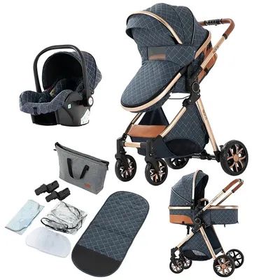 Image de Poussette pour bébé, polyvalente 3 en 1, légère et pliable, XV9-BLEU