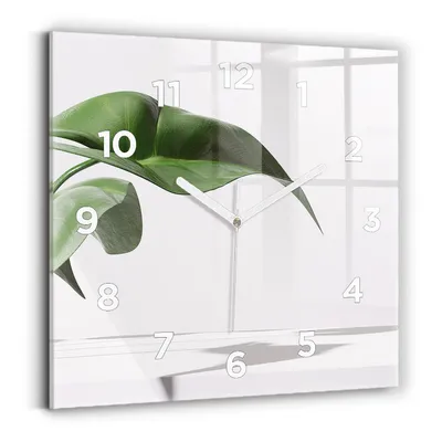 Produktbild von Wallfluent Wanduhr – Stilles Quarzuhrwerk - Uhr Dekoration Wohnzimmer Schlafzimmer Küche - Zifferblatt - weiße Zeiger - 30x30 cm - Abstrakte Blätter