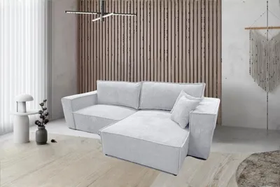 Obrázek produktu pro Velbloudí mini rohová pohovka ve tvaru L s funkcí spaní rozkládací pohovka 255 cm univerzální otoman, plocha na spaní v obývacím pokoji 204 x 135 cm (barva: Poso 55 - světle šedá)