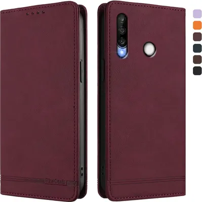 Image de Etui pour Huawei P30 Lite, étui rétro en cuirPolyuréthaneavec support et fentes pour cartes Rouge
